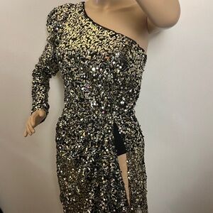 HOURS Glamorous One-Shoulder Sequin Dress